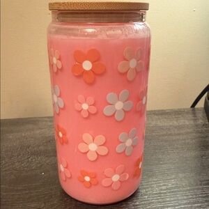 Floral Pink Decorative Jar with Bamboo Lid